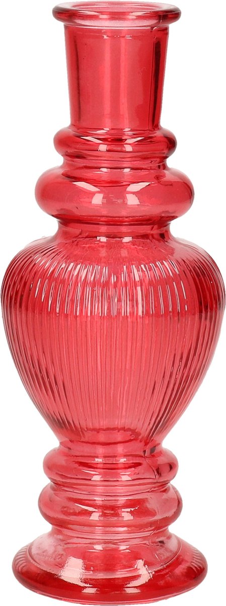 Ideas 4 Seasons Bloemenvaas Venice - voor kleine stelen/boeketten - gekleurd sierglas - ribbel koraal rood - D5.7 x H15 cm