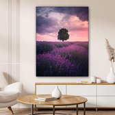 Canvas - Canvas schilderij - Canvas doek - Woonkamer decoratie - Wanddecoratie woonkamer - Foto op canvas - Lavendel - Paarse bloemen - Boom - Natuur - 90x120 cm