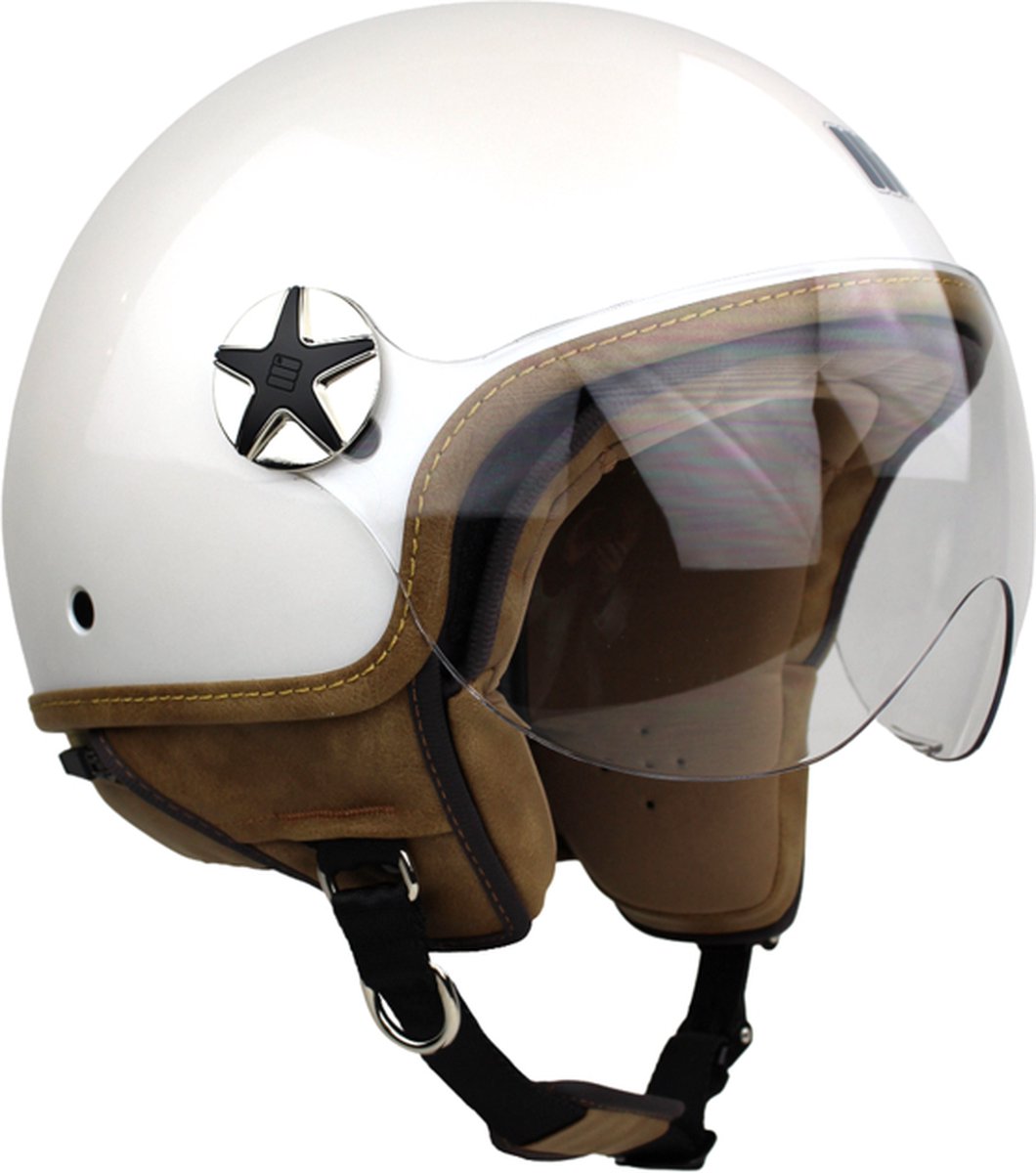 Motocubo Ant- Jethelm met Vizier - ECE goedgekeurde Scooterhelm - Geschikt als Scooter Brommer Motor Snorfiets helm - XL - Parel Wit