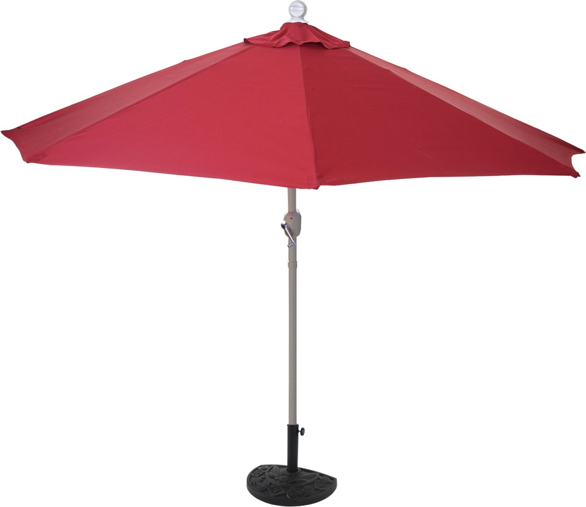 Parla halfronde parasol, balkonparasol, UV 50+ polyester/aluminium 3kg ~ 270cm bordeaux met voet