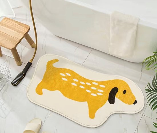Teckel - mat - deurmat - tapijt - hond - zacht - 40x70cm - geel
