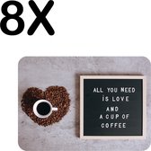 BWK Luxe Placemat - Quote - All You Need is Love and a Cup of Coffee - Set van 8 Placemats - 40x30 cm - 2 mm dik Vinyl - Anti Slip - Afneembaar