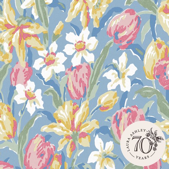 Papier peint non tissé Laura Ashley | Tulipes Blue de Chine - Blauw