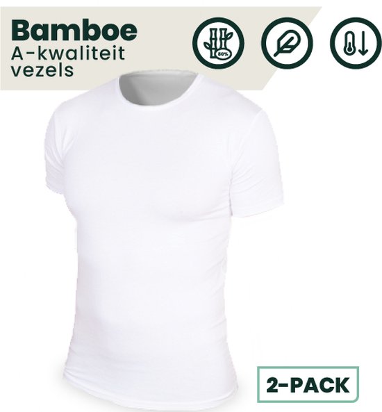 T-shirt en Bamboe | Chemises en Bamboe | Col rond | Chemises anti-transpiration | Sous les chemises | Blanc | Taille: XXL | Merk: Bamboosa