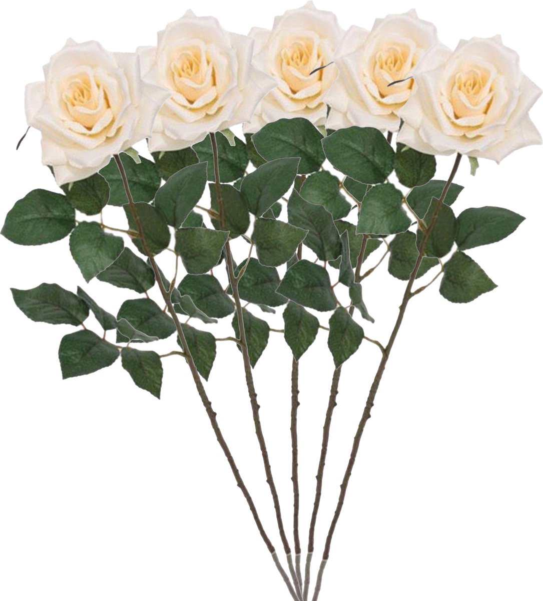 Mica Decorations Kunstbloem Roos Emily - 5x - 66 cm - creme - polyester - kunststof - kunstbloemen
