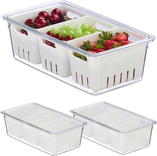 Organisateur de koelkast Relaxdays - lot de 3 - conteneurs de koelkast - empilables - conteneurs de stockage