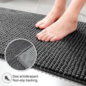 Badmat Anti-Slip av soft Chenille | Super absorberend en machinewasbaar | Te combineren als badmat set | Voor de badkamer, douche, bad of als WC mat | Donker Grijs - 45x45 cm