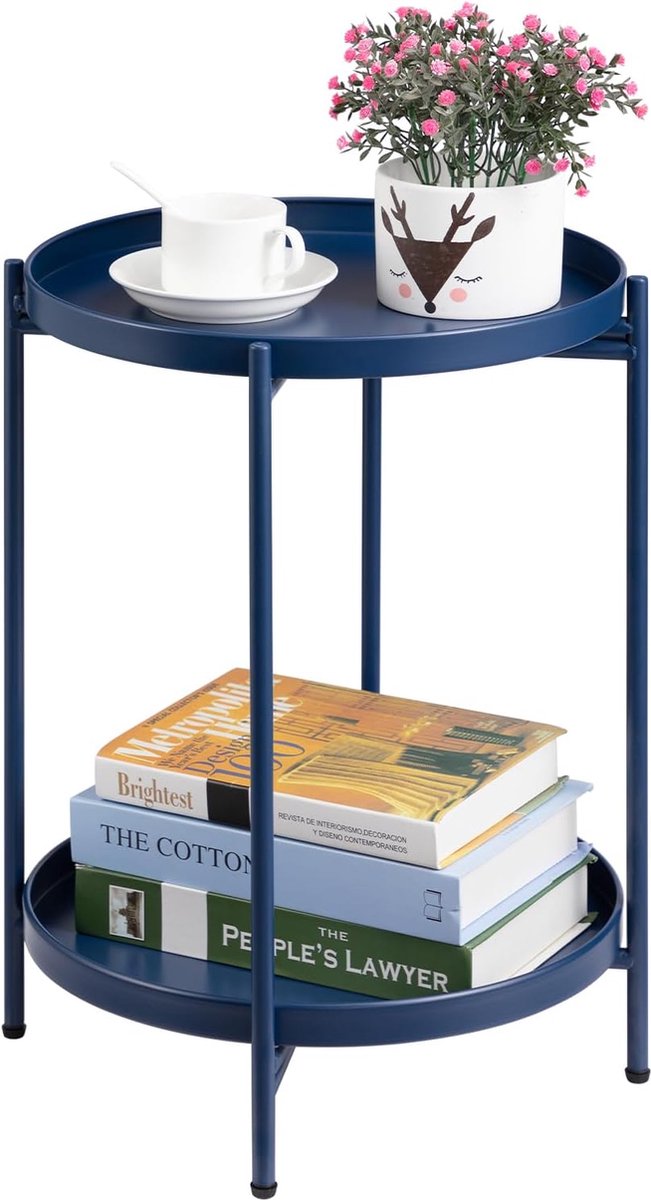 DINGTAI Ronde bijzettafel van gevlochten wilgentenen, 40,6 cm (16 inch) rotan bijzettafels met afneembaar dienblad, waterdichte bijzettafel voor bank, bijzettafels voor binnen en buiten voor