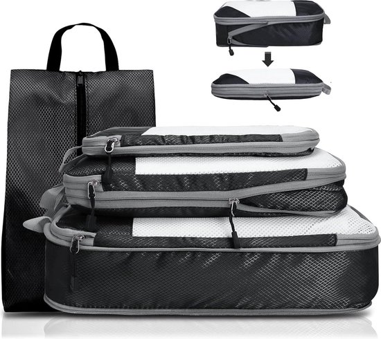 Packing Cubes met compressie voor koffer en rugzak incl. pakzak, 3-teilig