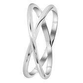 Lucardi Dames Ring gekruist rhodiumplated - Ring - Cadeau - Echt Zilver - Zilverkleurig
