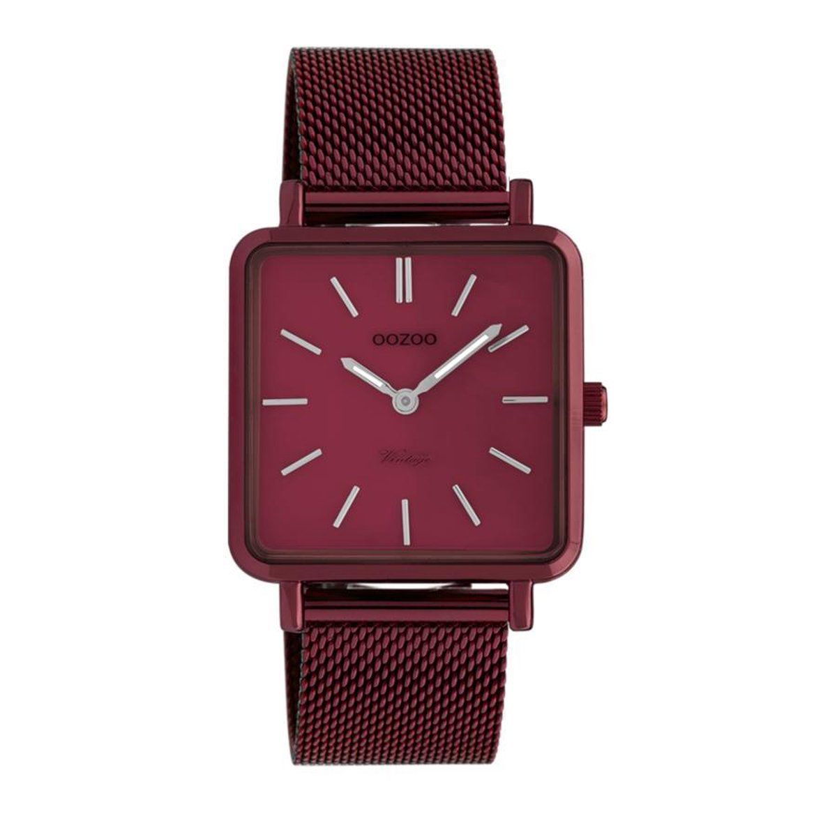 OOZOO Vintage series - Bordeaux rode horloge met bordeaux rode metalen mesh armband - C20011 - Ø29