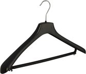 De Kledinghanger Gigant - 30 x Mantel / kostuumhanger kunststof zwart met schouderverbreding en broeklat, 45 cm