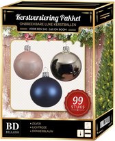 Kerstboomversiering set 99-delig voor 150 cm boom - zilver/lichtroze/donkerblauw Kerstversiering