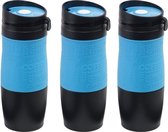 3x Thermosbekers/warmhoudbekers blauw/zwart 380 ml - Thermo koffie/thee isoleerbekers dubbelwandig met schroefdop