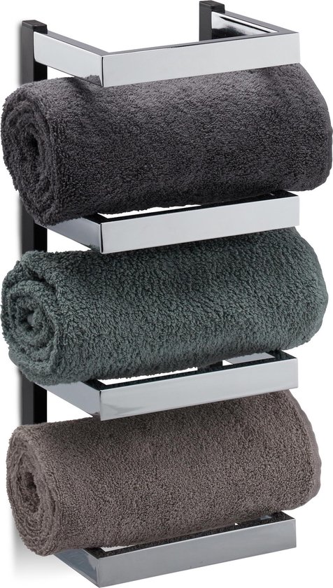 Relaxdays handdoekrek chroom - wandmontage - vakken voor handdoeken - design  zilver-zwart | bol.com