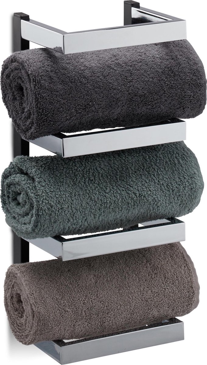 Relaxdays handdoekrek chroom - wandmontage - vakken voor handdoeken - design zilver-zwart