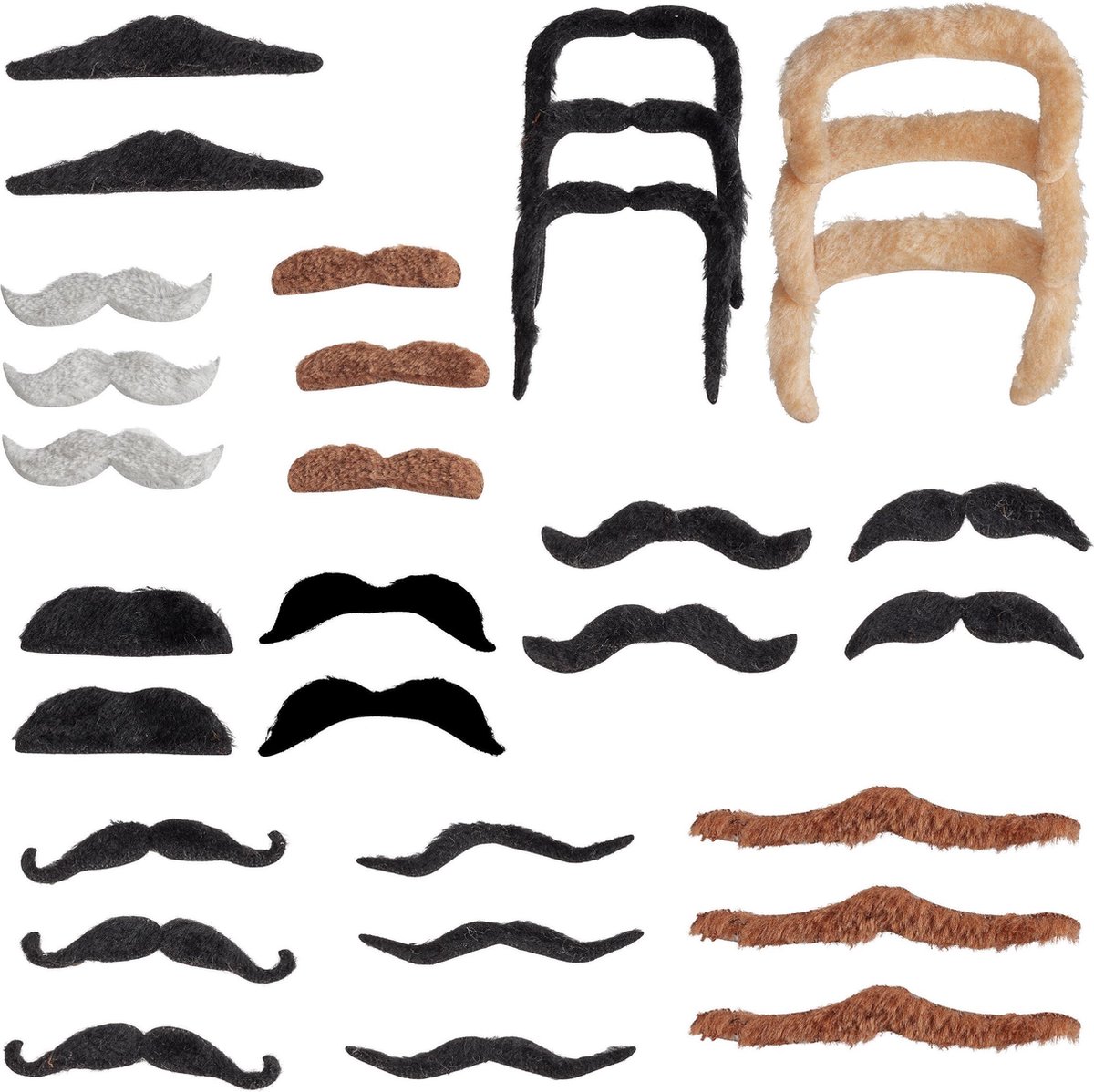 relaxdays plaksnor - 32 stuks - zelfklevende snor - neppe baard - verkleed accessoire