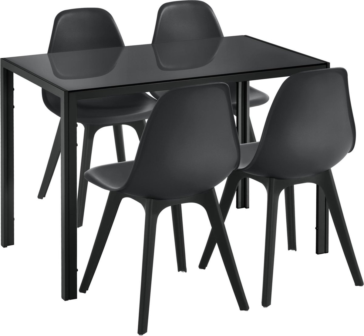 en.casa Eethoek Delft glazen eettafel met 4 stoelen zwart