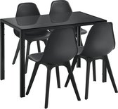 Ensemble de salle à manger Delft - table à manger en verre avec 4 chaises - noir
