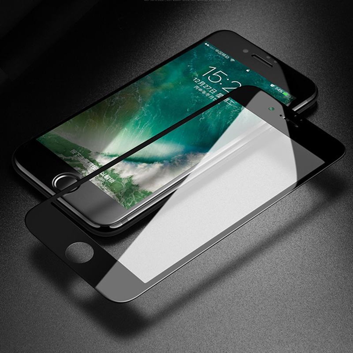 iPhone 7 Plus screenprotector - iPhone 8 Plus screenprotector - Stone Glass - Tempered Glass Edge To Edge - Zwart