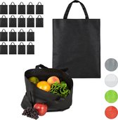 Relaxdays 20x boodschappentas - stoffen tas - effen gekleurd opvouwbaar - 50x40 - zwart