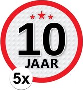 5x 10 Jaar leeftijd stickers rond 15 cm - 10 jaar verjaardag/jubileum versiering 5 stuks