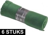 6x Fleece deken/plaid met franjes donker groen 130 x 170 cm - Woonkleed - Fleecedekens