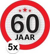 5x 60 Jaar leeftijd stickers rond 9 cm - 60 jaar verjaardag/jubileum versiering