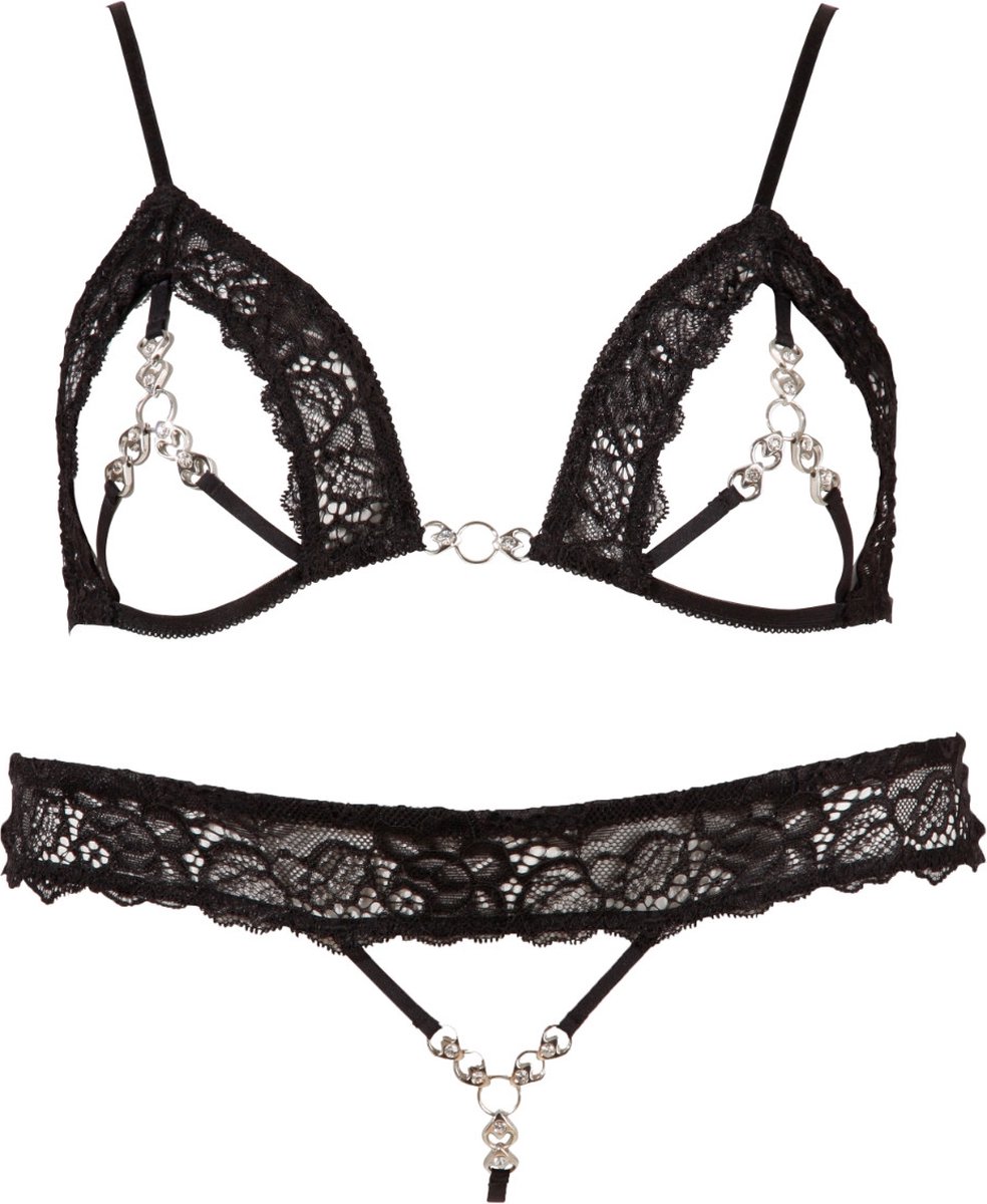 Goedkoopste Abierta Fina – Sexy Extravagante Verleidings Lingerie Set met Strass Elementen voor Openheid met Klasse – Maat M – Zwart