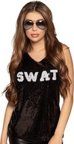 Zwart SWAT bovenstuk met lovertjes voor vrouwen - Volwassenen kostuums