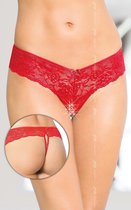 Softline - Dames Lingerie - Sexy Kanten String met Open Kruis - Uitdagend Bloemen Motief - M/L - Rood