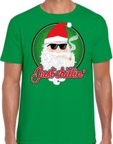 Fout Kerst shirt / t-shirt - Just chillin / cool / stoer - groen voor heren - kerstkleding / kerst outfit S (48)