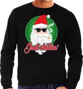 Foute Kersttrui / sweater - Just chillin / cool / stoer - zwart voor heren - kerstkleding / kerst outfit S (48)