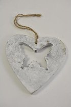Decoratiehangers - Heart W/butterfly Cement Hanging White L14.5w13.5h1cm