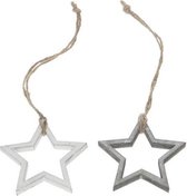 Kersthangers - Wooden lasercut star 6cm 15pc White-wash/Grey-wash
