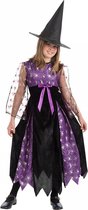 CARNIVAL TOYS - Zwart en paars heks kostuum met spinnen voor meisjes - 138 (8-9 jaar)