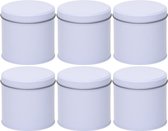 6x Boîtes de rangement / boîtes de rangement rondes blanches 10 cm - Boîte Stroopwafel - Boîtes de rangement dosettes / tasses à café blanches - Bidons