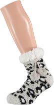Grijs/roze luipaardvlekken gevoerde huissokken/slofsokken voor meisjes - Extra warme sokken voor de winter - Warme voeten 20-24