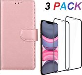 iPhone 7 Plus / 8 Plus - Bookcase rose goud - portemonee hoesje + 2X Full cover Tempered Glass Screenprotector