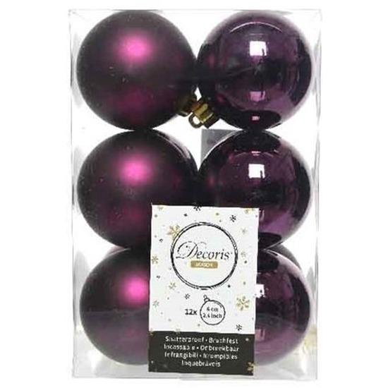 24x Aubergine paars kunststof kerstballen 6 cm Mat/glans