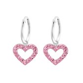 boucles d'oreilles enfant argent fille avec pendentif coeur cristal rose | Argent sterling 925 (argent véritable)