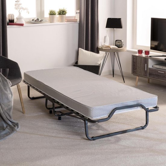 Beautissu Venetia Vouwbed 90x200 cm – Logeerbed incl. matras en hoes – Opklapbed 1 Persoons – Zwart - Beautissu