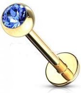 piercing steentje blauw gold plated