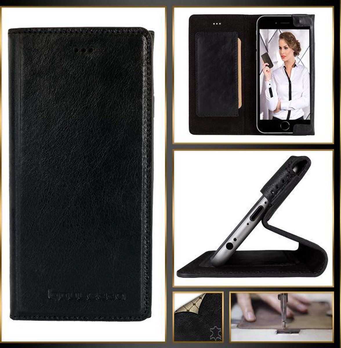 Bouletta geschikt voor iPhone 6(S) leren BookCase hoesje - Rustic Black