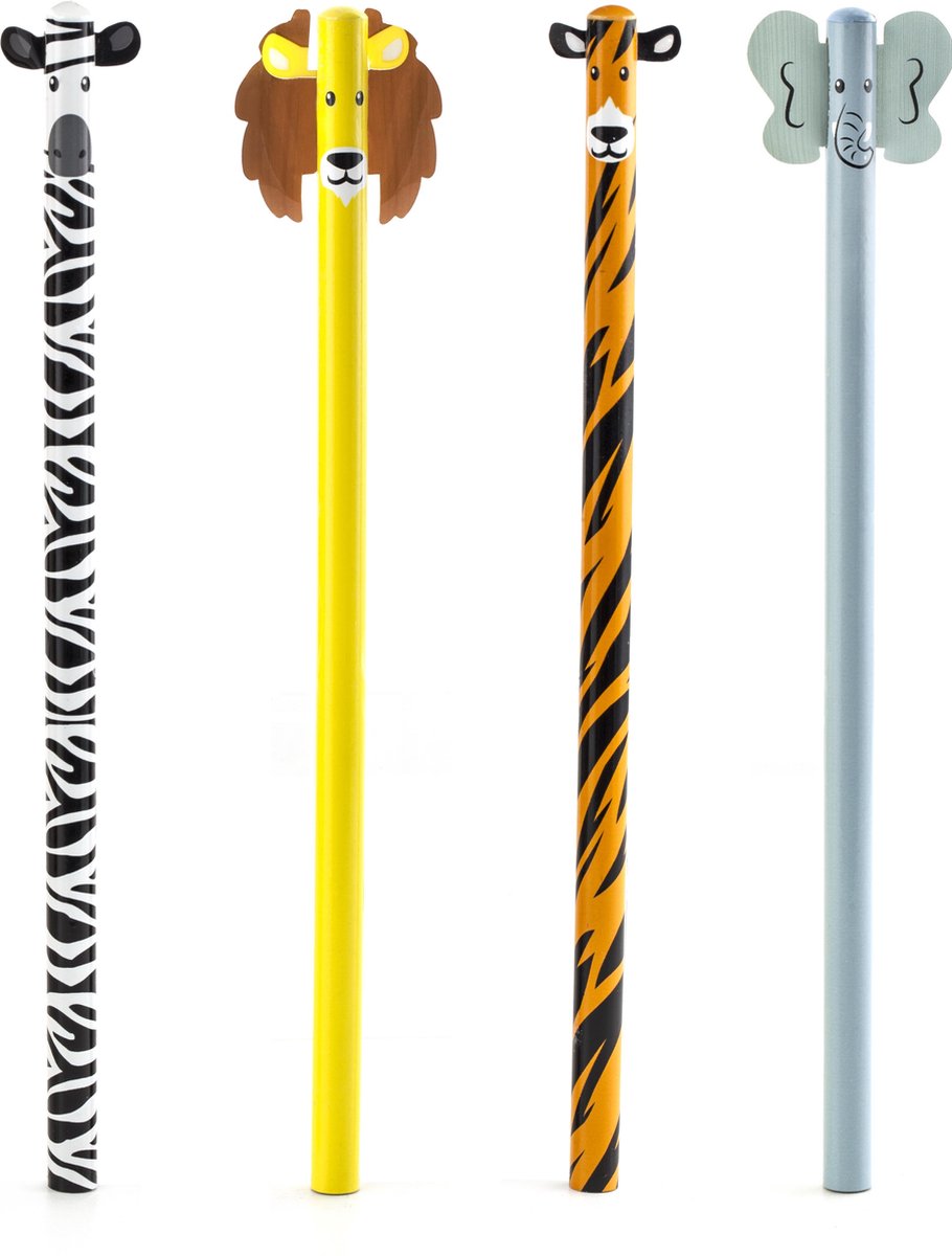 Kikkerland Potloden met Safari dieren - Set van 4