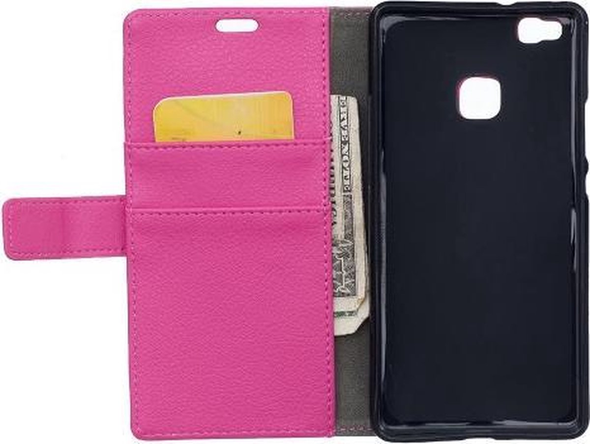 Litchi cover wallet case hoesje Geschikt voor: Huawei P9 Lite roze