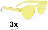 3x Gele verkleed zonnebril voor volwassenen - Feest/party bril geel