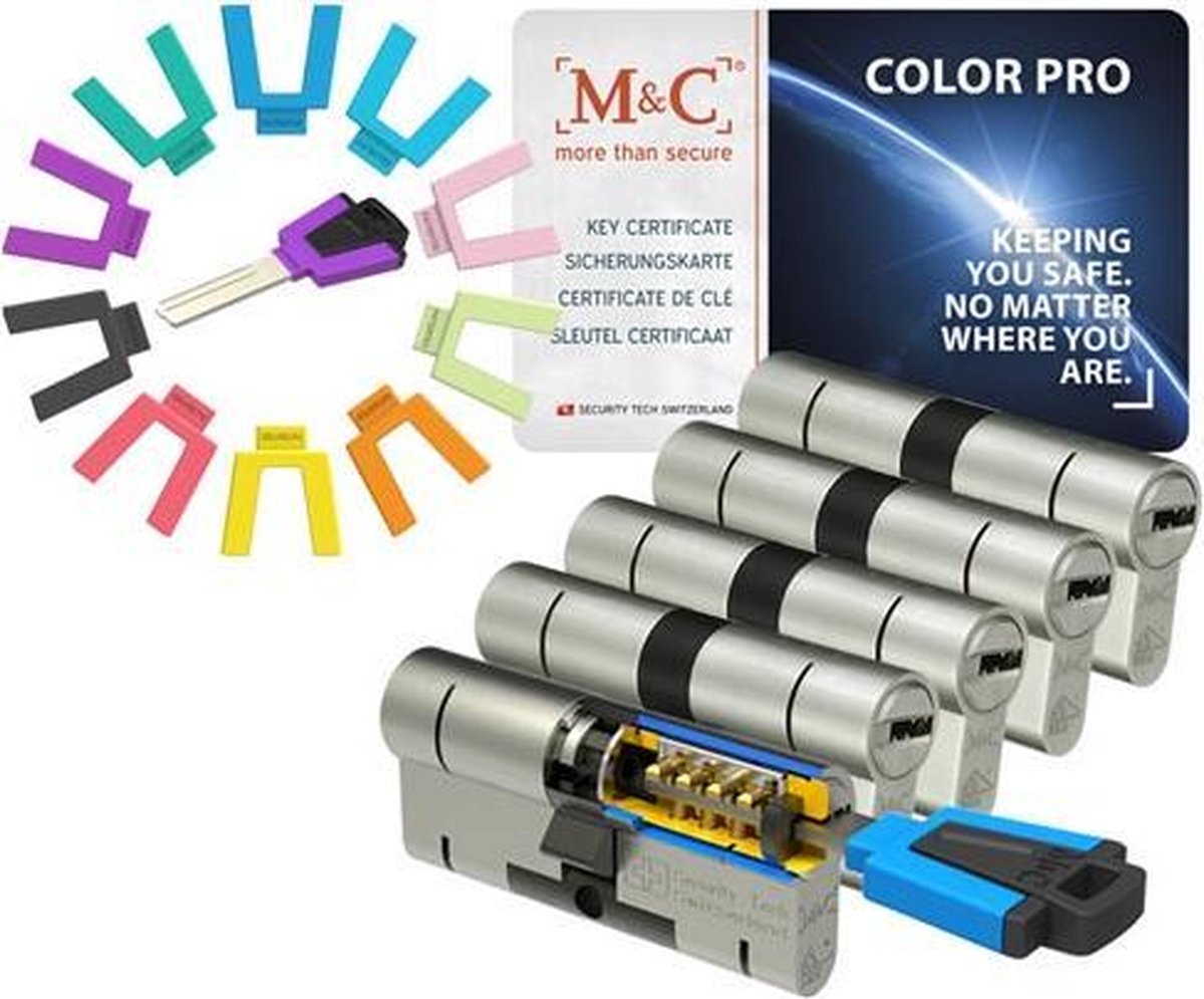 M&C Color PRO set van 5 cilinders 32/32 en 7 sleutels SKG3