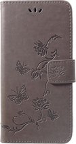 Book Case Bloemen Huawei P Smart Plus Hoesje - Grijs