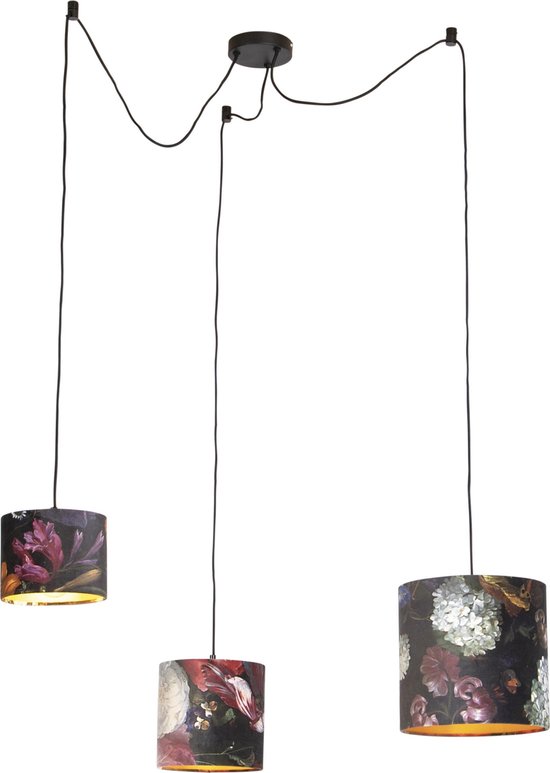 QAZQA cava - Klassieke Hanglamp met kap voor boven de eettafel | in eetkamer - 3 lichts - Ø 900 mm - Multicolor - Woonkamer | Slaapkamer | Keuken